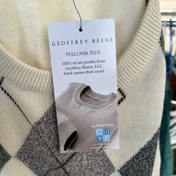 Geoffrey Beene Men's Cream And Grey Argyle Pullover Sweater Size L. NEW - Picture 6 of 8